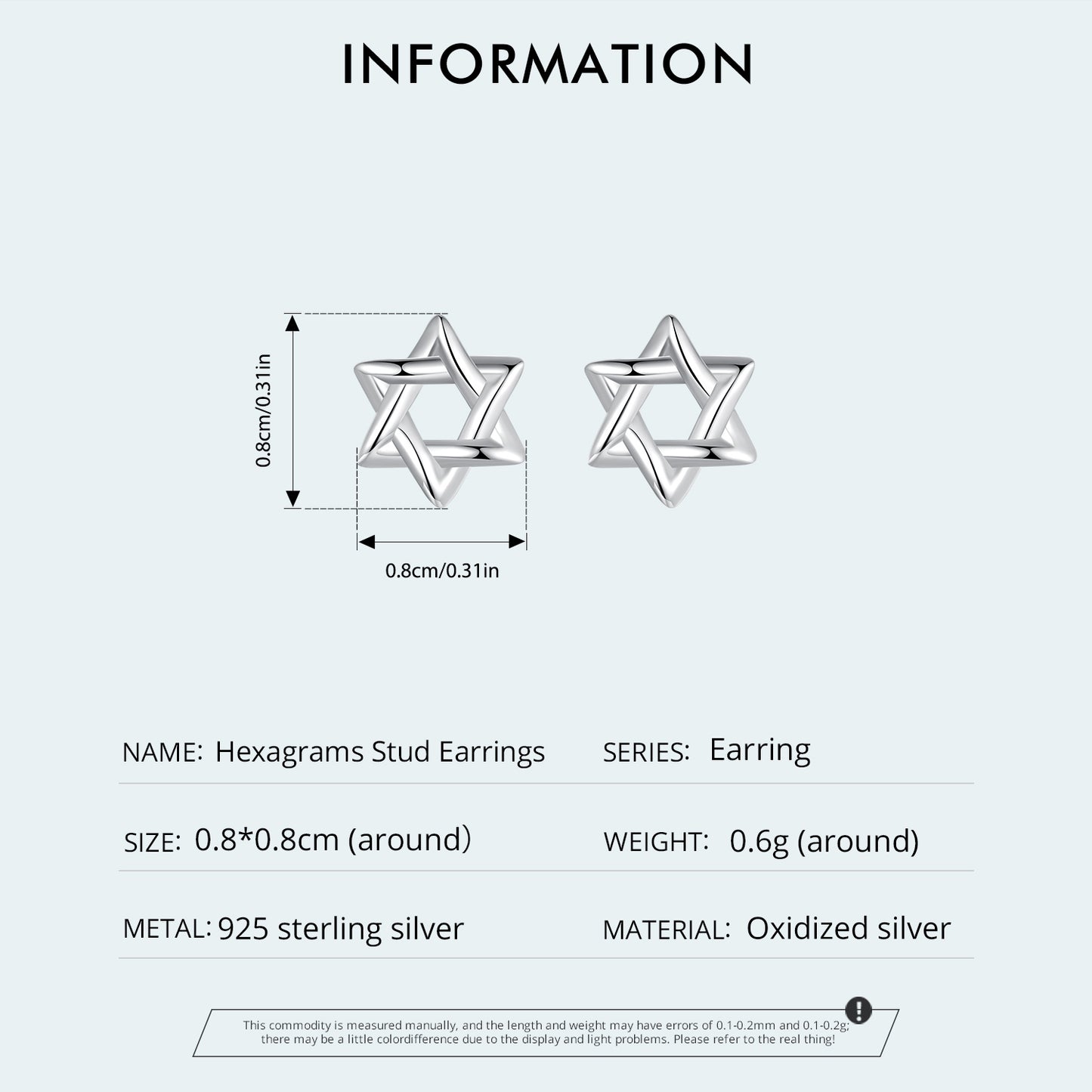 Stud Earrings Hexagram S925 Silver