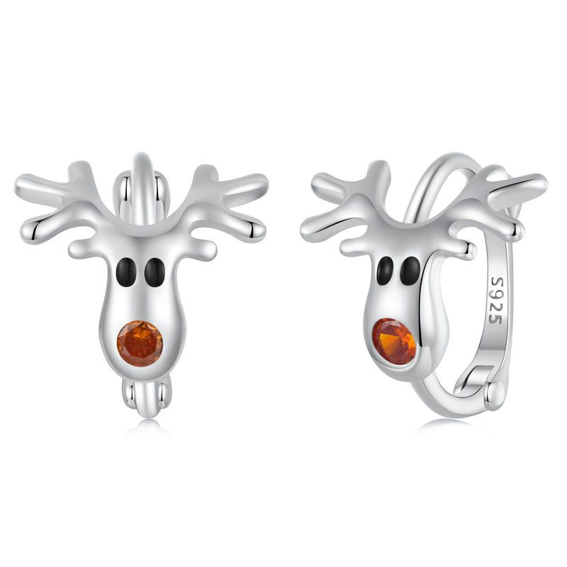 Hoop Earrings Christmas Elk S925 Silver With CZ Stones