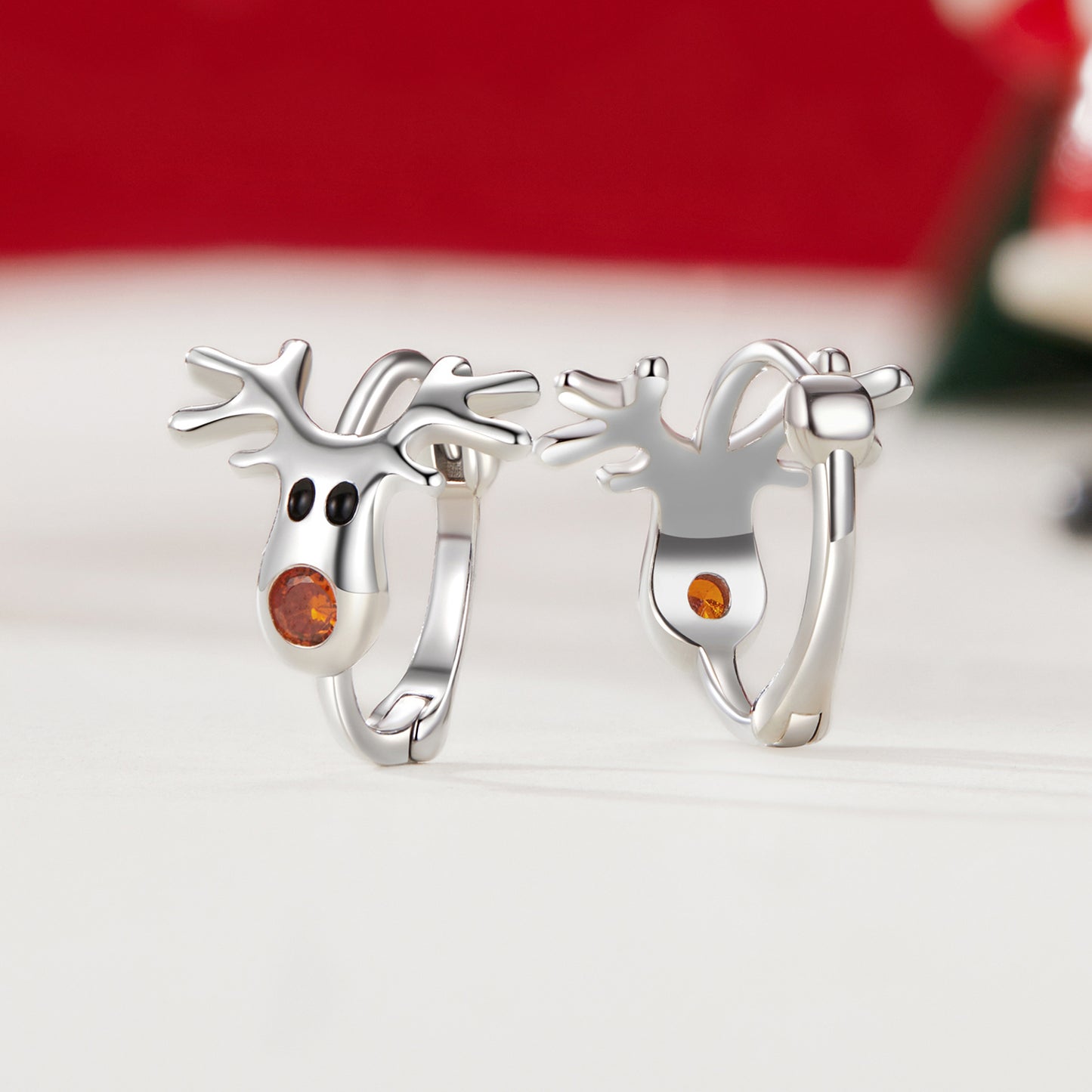 Hoop Earrings Christmas Elk S925 Silver With CZ Stones