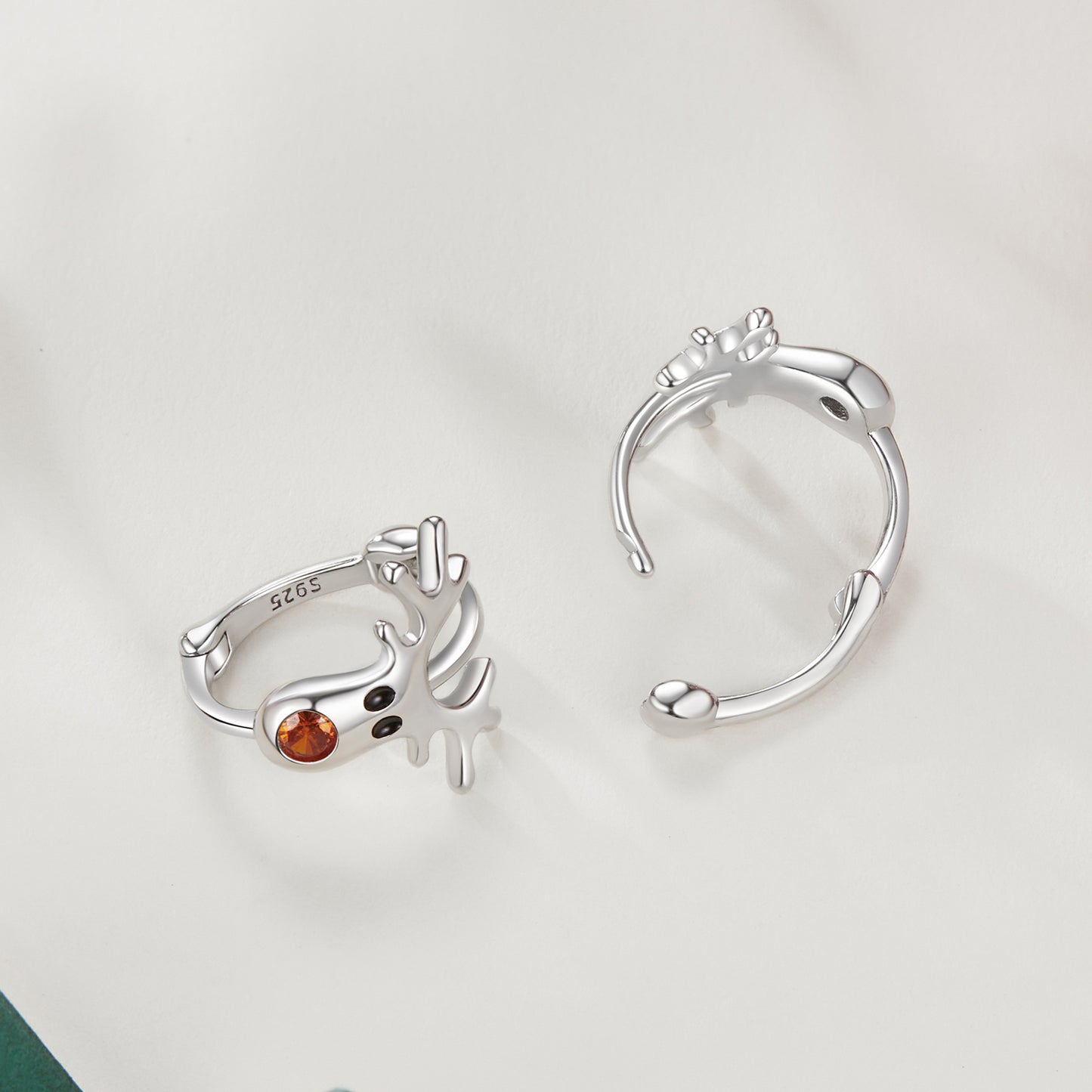 Hoop Earrings Christmas Elk S925 Silver With CZ Stones