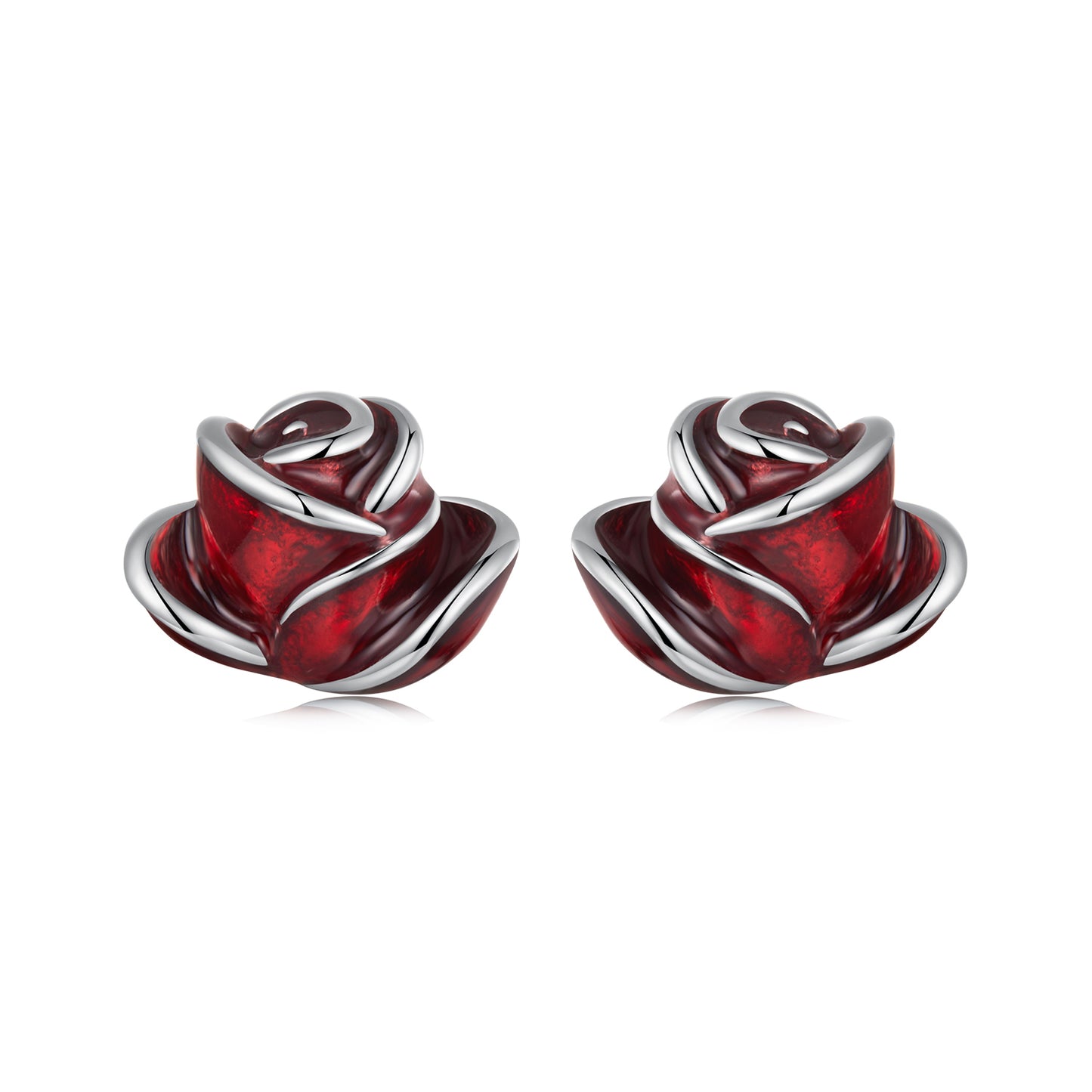 Stud Earrings Passionate Red Rose S925 Silver