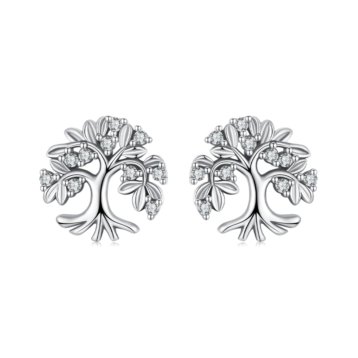 Stud Earrings Tree Of Life S925 Silver With CZ Stones