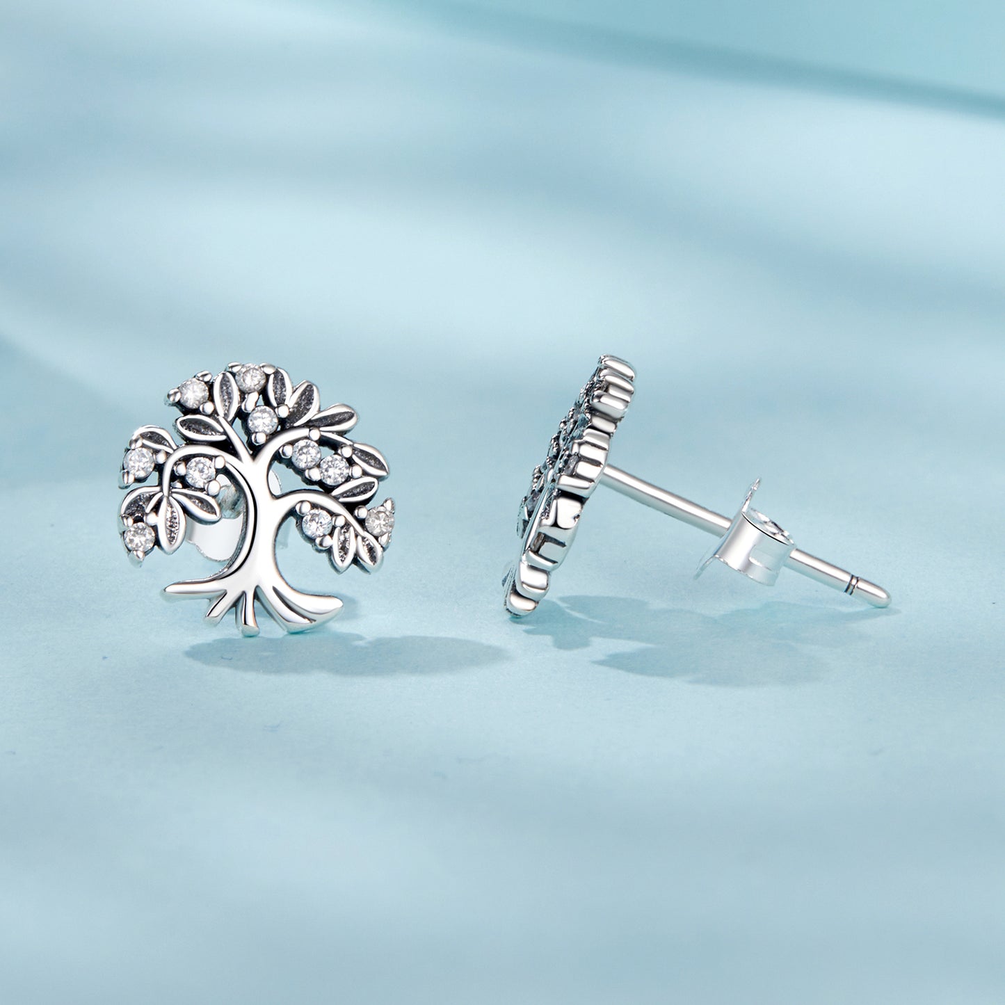 Stud Earrings Tree Of Life S925 Silver With CZ Stones