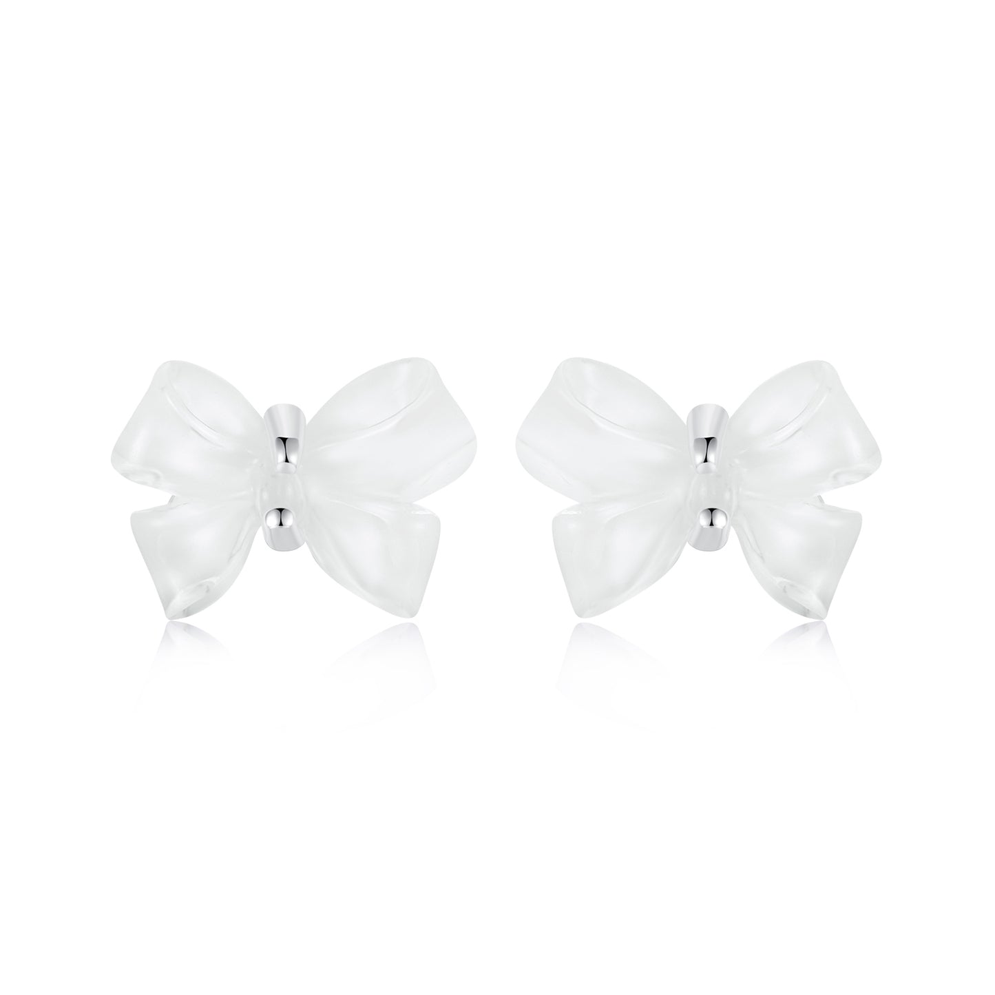 Stud Earrings White Bowknot S925 Silver