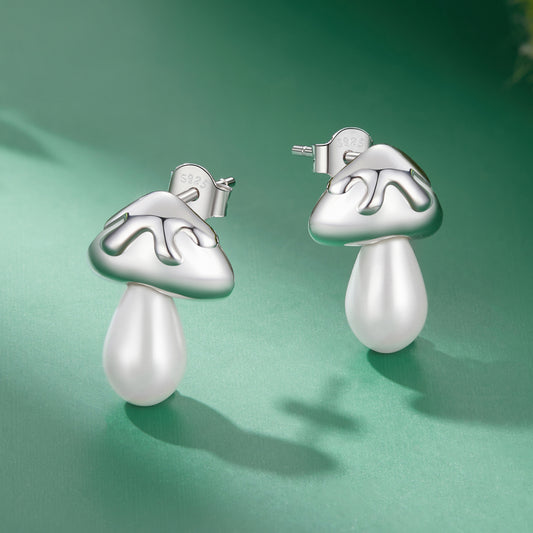 Stud Earrings Mushroom With Pearl S925 Silver