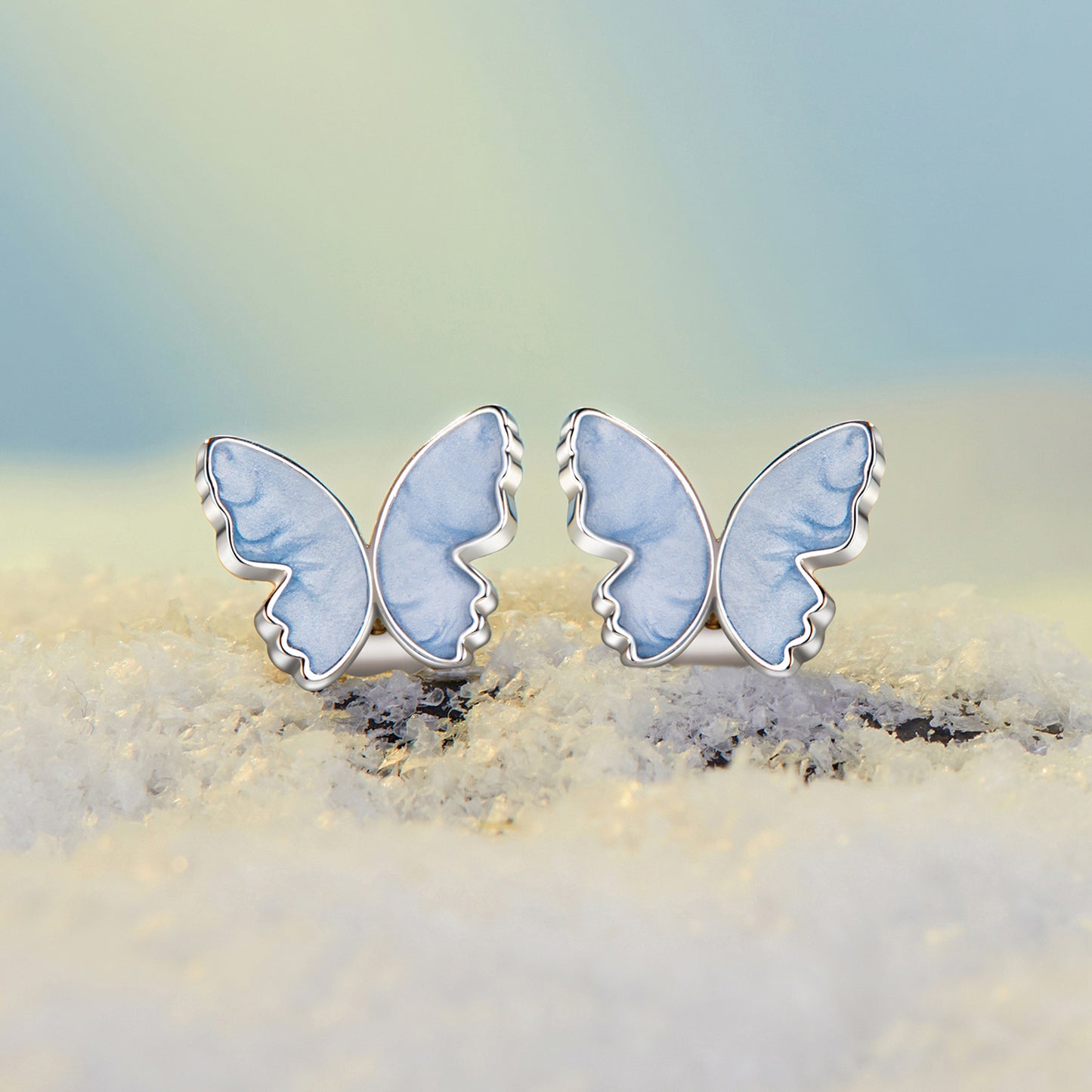 Stud Earrings Elegant Butterfly Light Blue S925 Silver