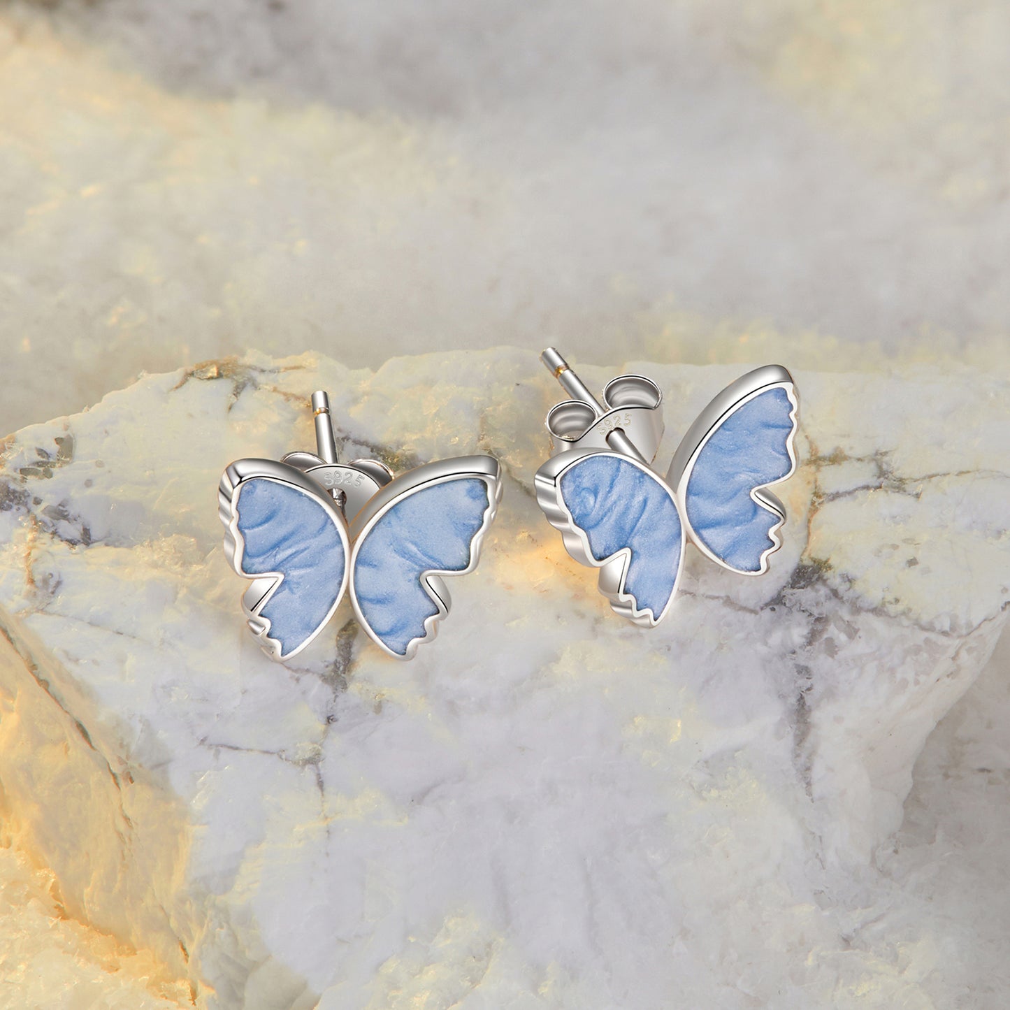 Stud Earrings Elegant Butterfly Light Blue S925 Silver