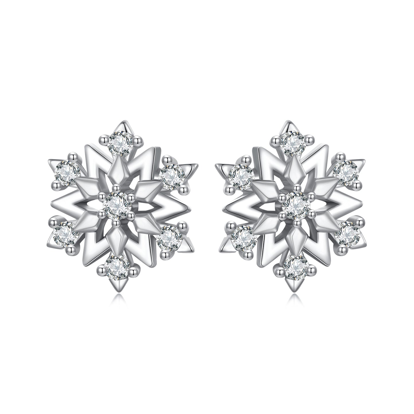 Stud Earrings Classic Snowflake S925 Silver With CZ Stones