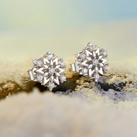 Stud Earrings Classic Snowflake S925 Silver With CZ Stones