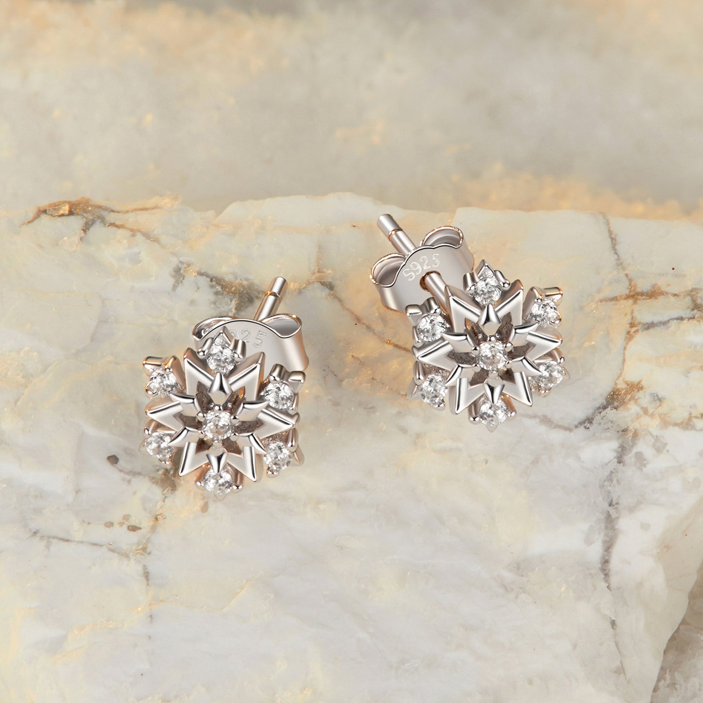 Stud Earrings Classic Snowflake S925 Silver With CZ Stones