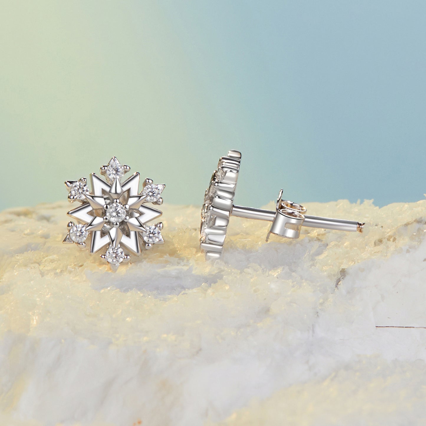 Stud Earrings Classic Snowflake S925 Silver With CZ Stones