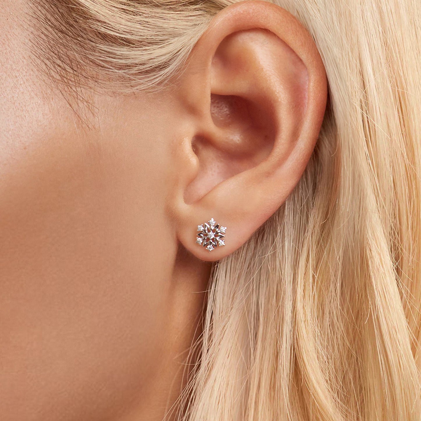 Stud Earrings Classic Snowflake S925 Silver With CZ Stones