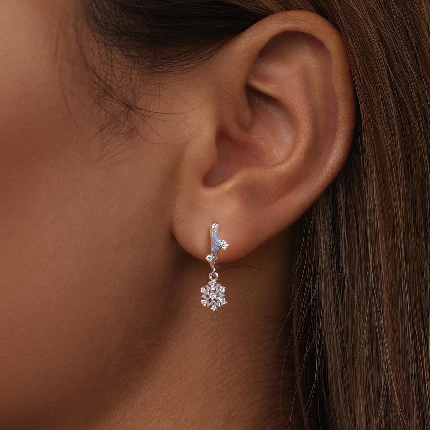 Drop Earrings Flower And Snowflake S925 Silver With CZ Stones