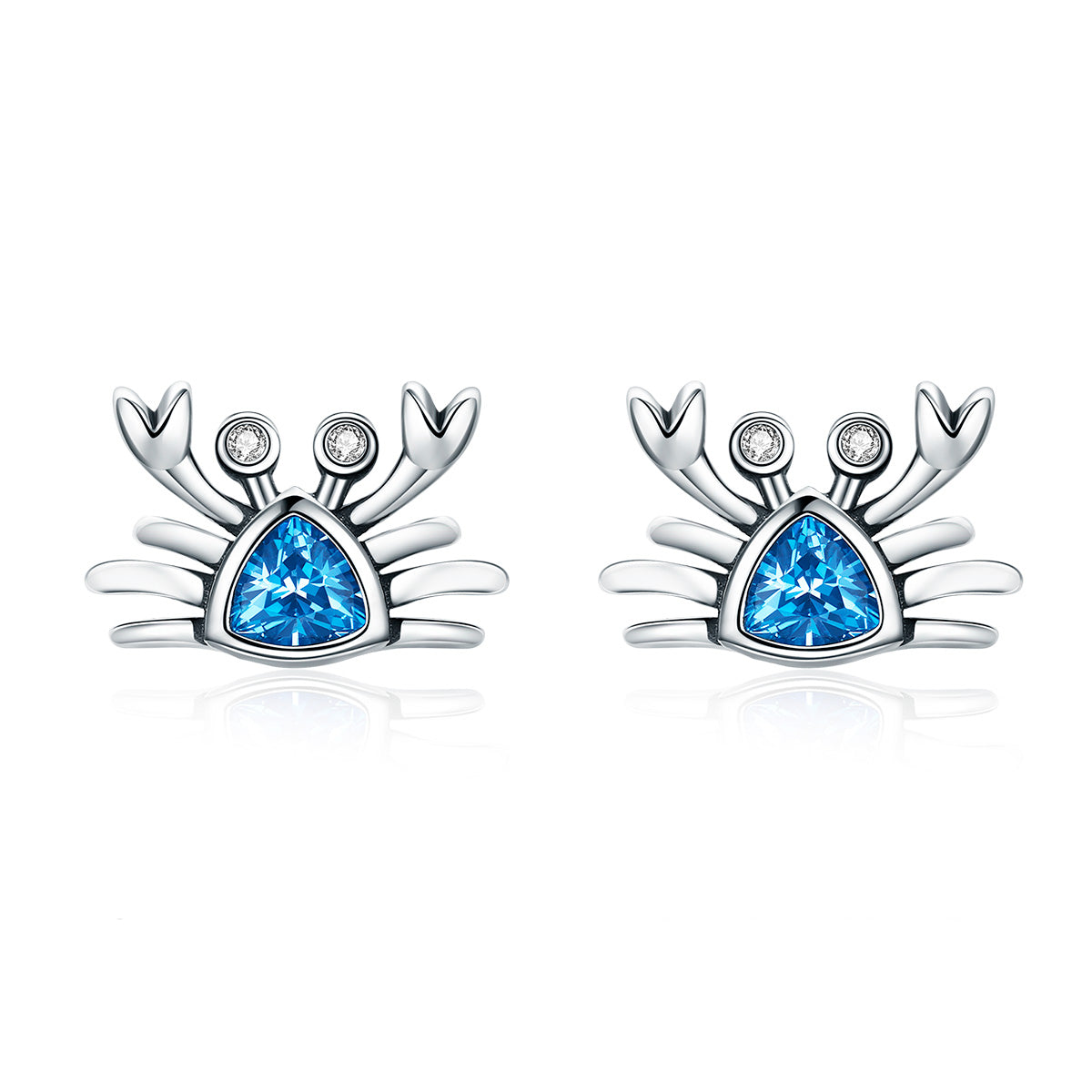 Stud Earrings Cute Crabs 925 Silver Blue Zircons