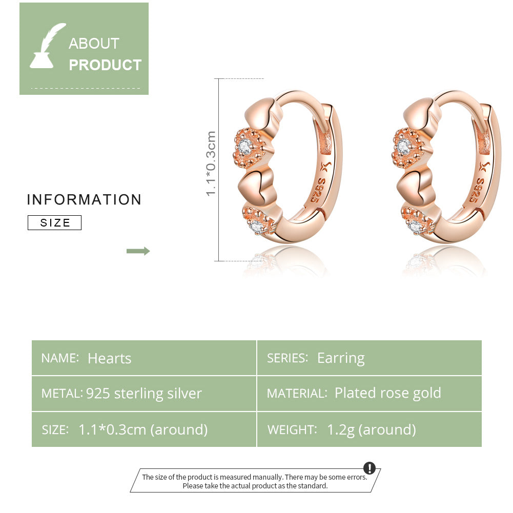 Hoop Earrings Shining Hearts S925 Silver Rose Gold Plated