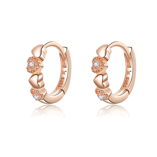 Hoop Earrings Shining Hearts S925 Silver Rose Gold Plated