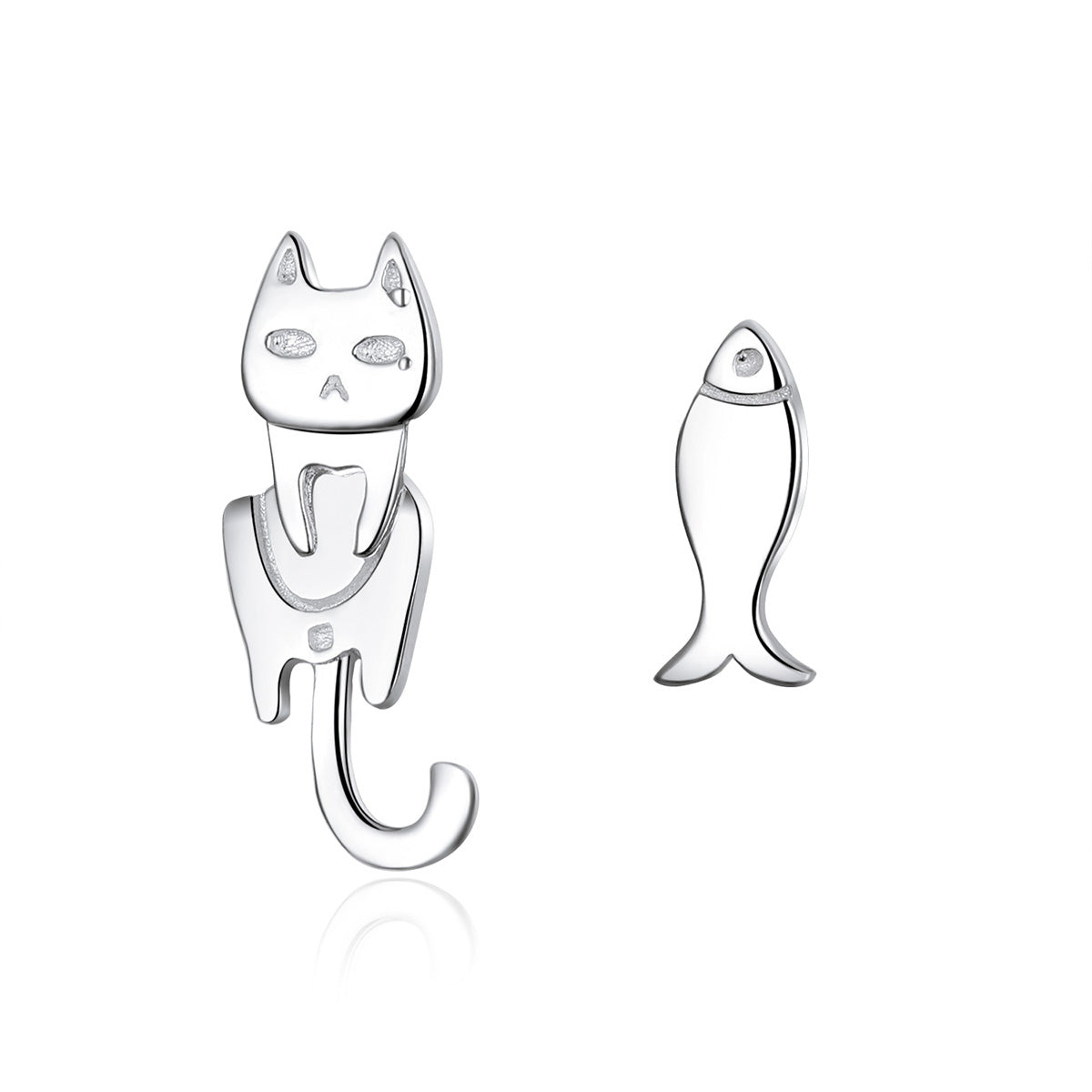 Ohrstecker Katze und Fisch 925 Silber