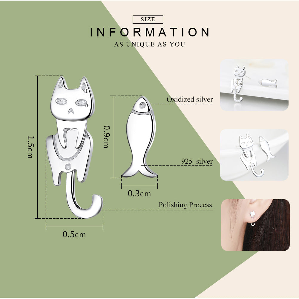 Ohrstecker Katze und Fisch 925 Silber