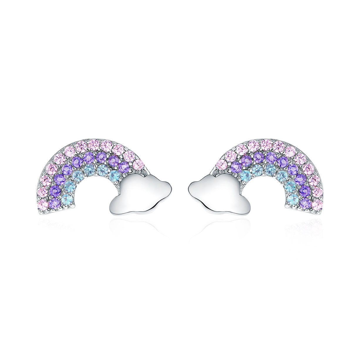 Stud Earrings Rainbow On Cloud 925 Silver With Colorful Stones