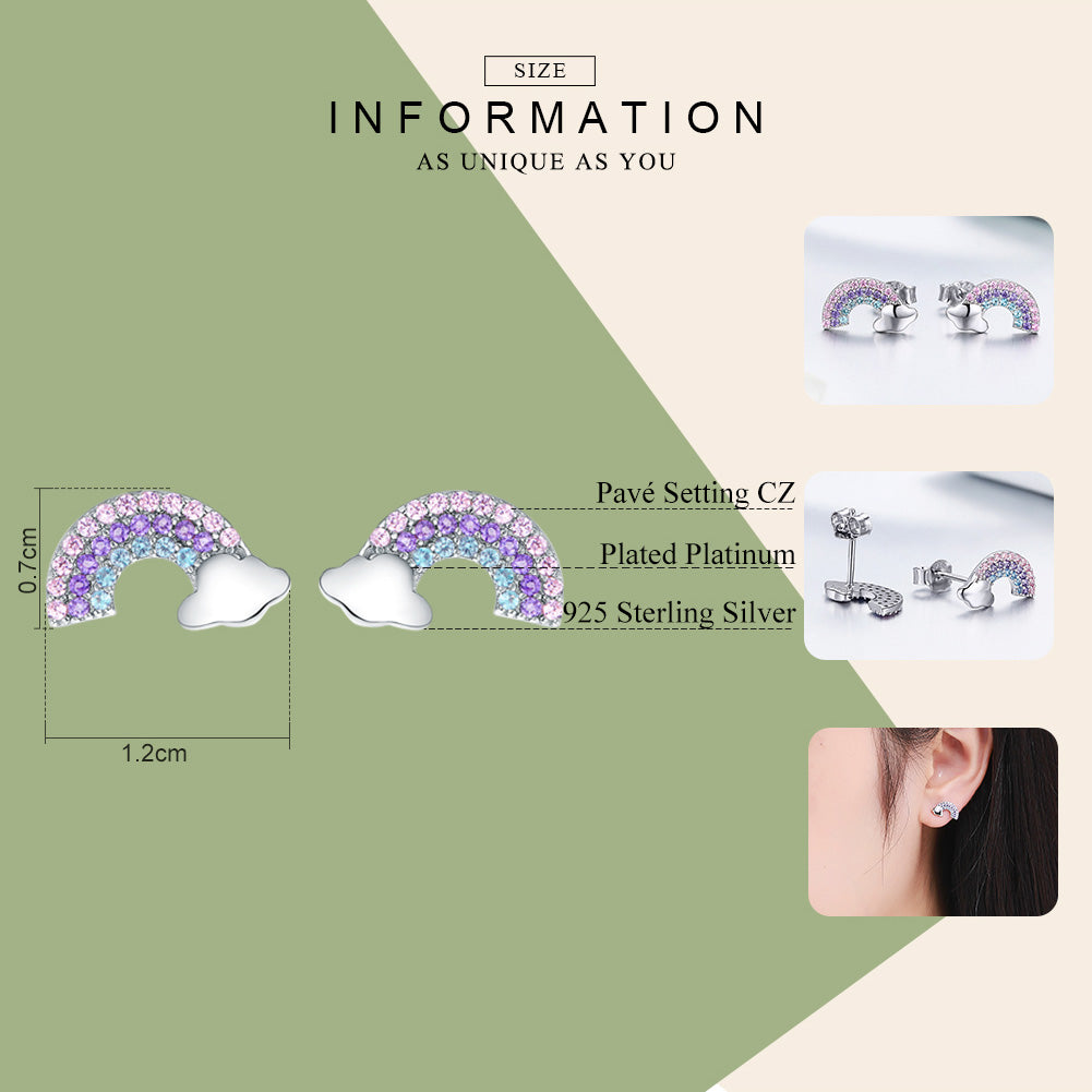 Boucles D'oreilles Puces Arc-en-ciel Sur Nuage Argent 925 Avec Pierres Colorées