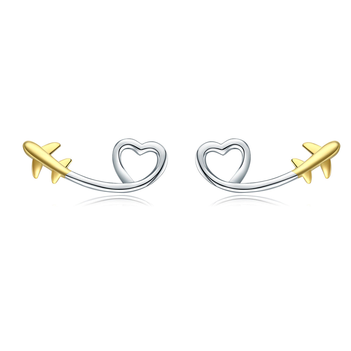 Stud Earrings Plane And Heart 925 Silver