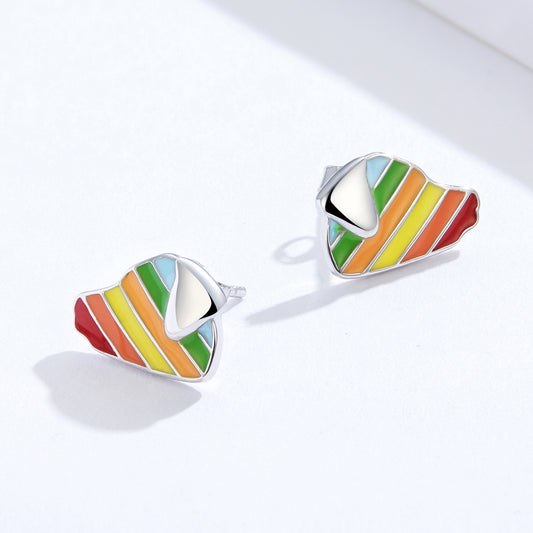 Stud Earrings Rainbow Dog 925 Silver