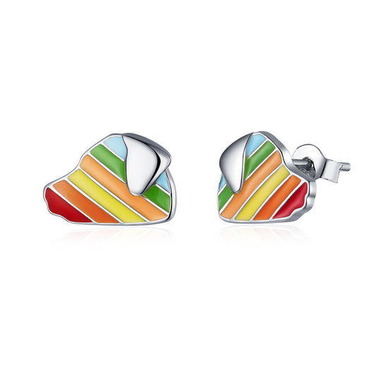 Boucles d'oreilles clous chien arc-en-ciel en argent 925