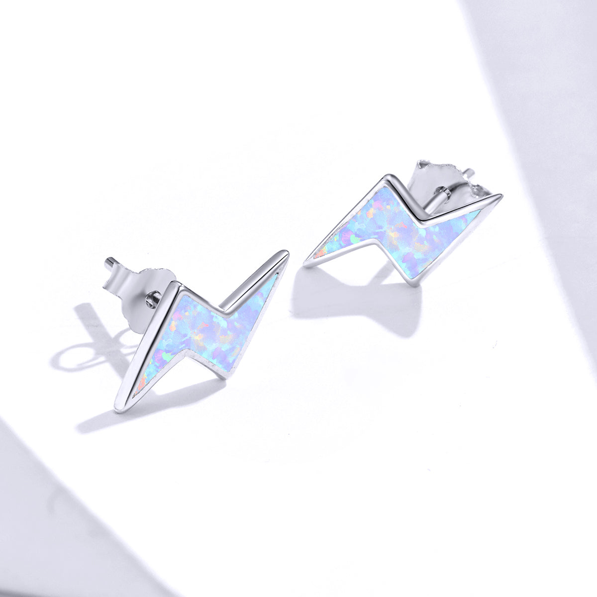 Stud Earrings Lightning 925 Silver With Opal