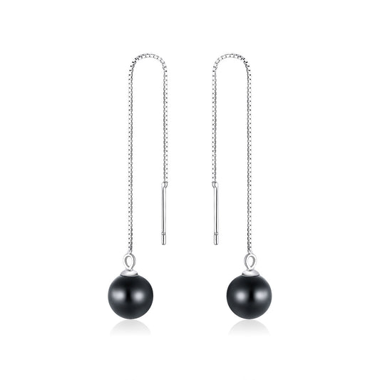 Boucles d'oreilles pendantes pendentif agate noire argent S925