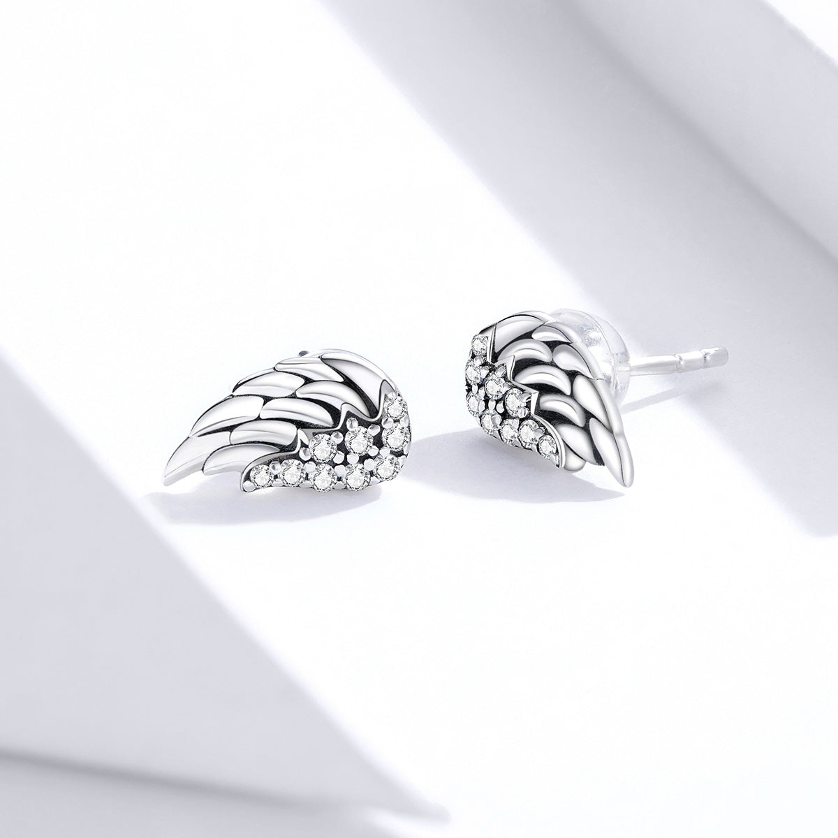 Stud Earrings Wings 925 Silver With CZ Stones