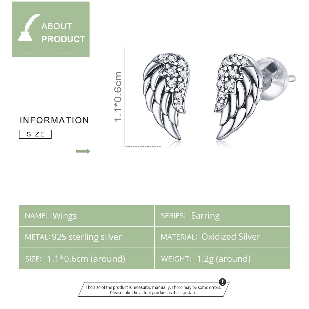 Stud Earrings Wings 925 Silver With CZ Stones