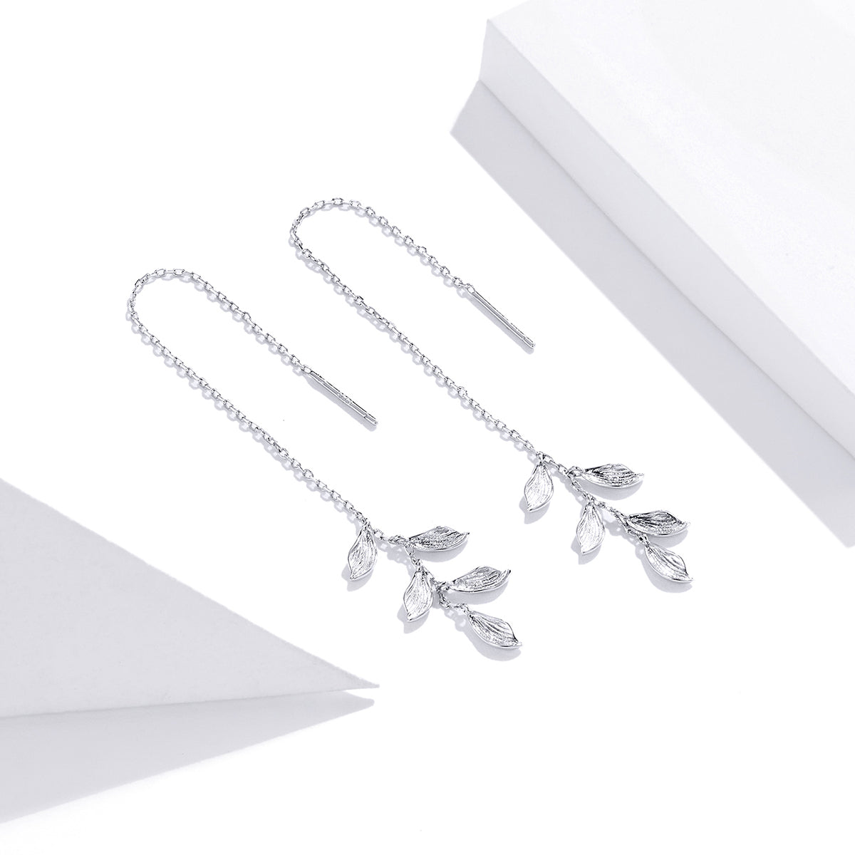 Boucles D'Oreilles Pendantes Feuilles Simples Argent 925