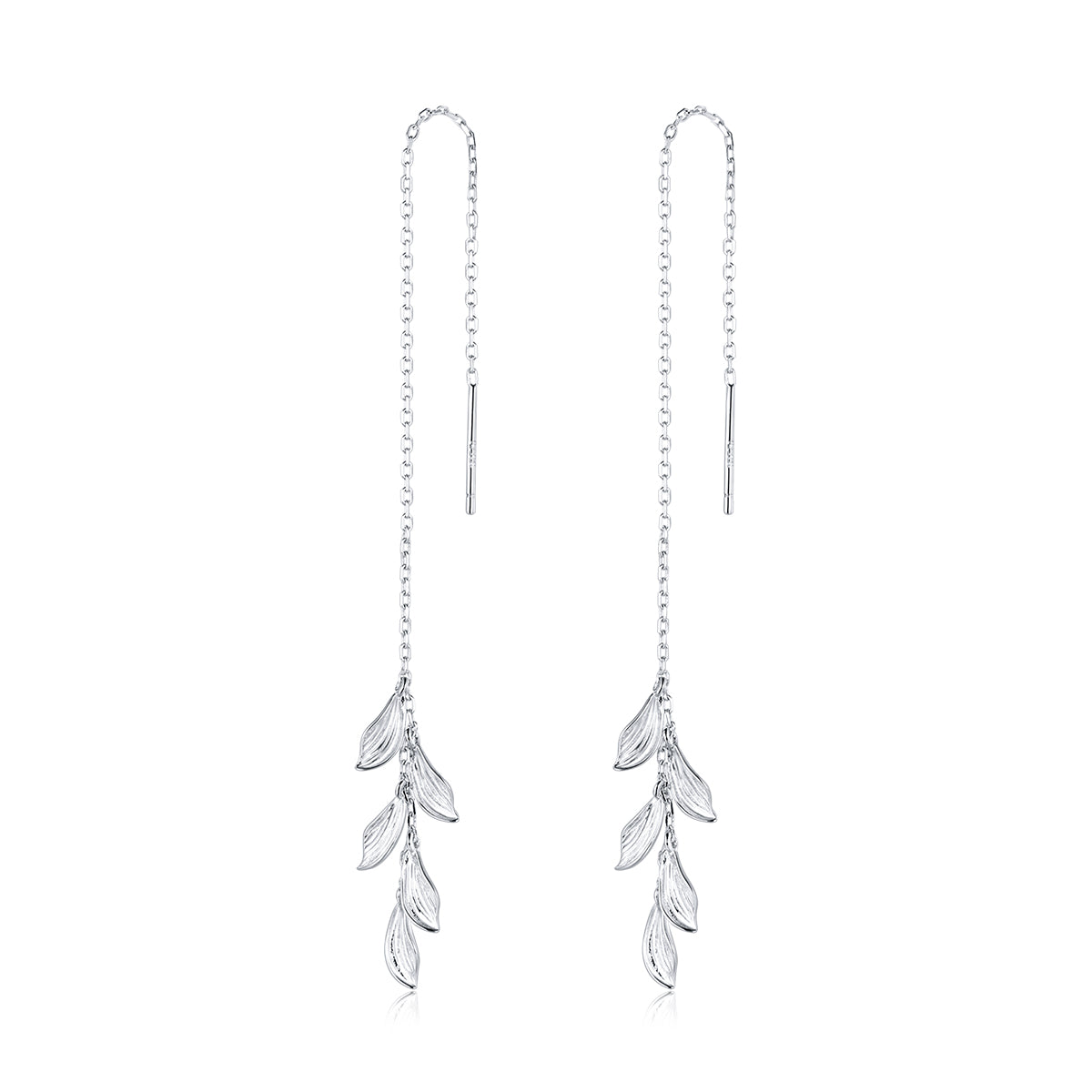 Boucles D'Oreilles Pendantes Feuilles Simples Argent 925