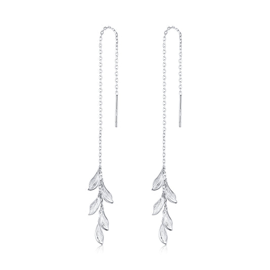 Boucles D'Oreilles Pendantes Feuilles Simples Argent 925