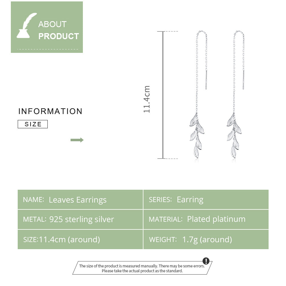 Boucles D'Oreilles Pendantes Feuilles Simples Argent 925