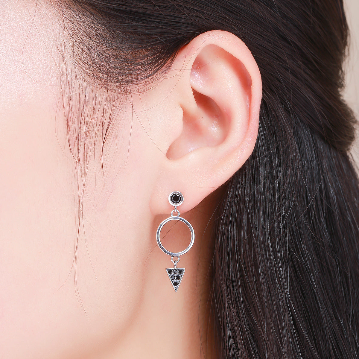 Drop Earrings Geometry 925 Silver With Black CZ Stones