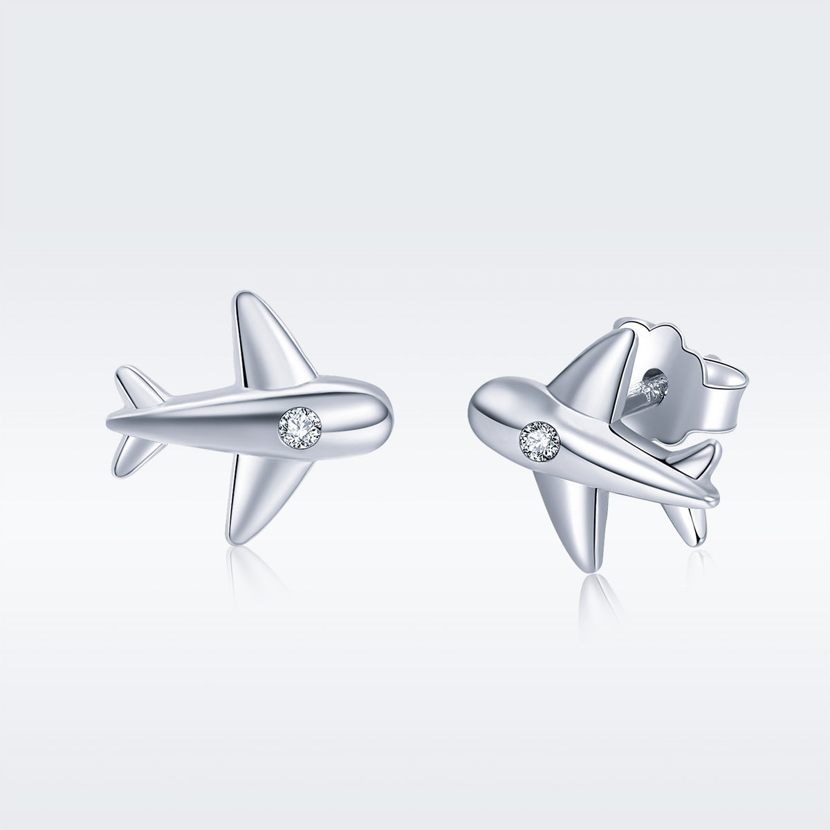 Stud Earrings Airplane S925 Silver Inlaid Zircons