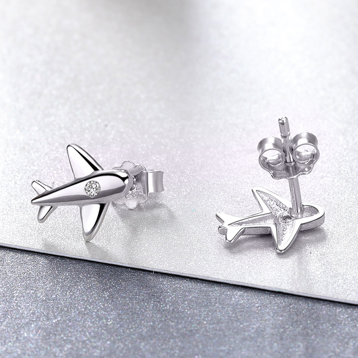 Stud Earrings Airplane S925 Silver Inlaid Zircons