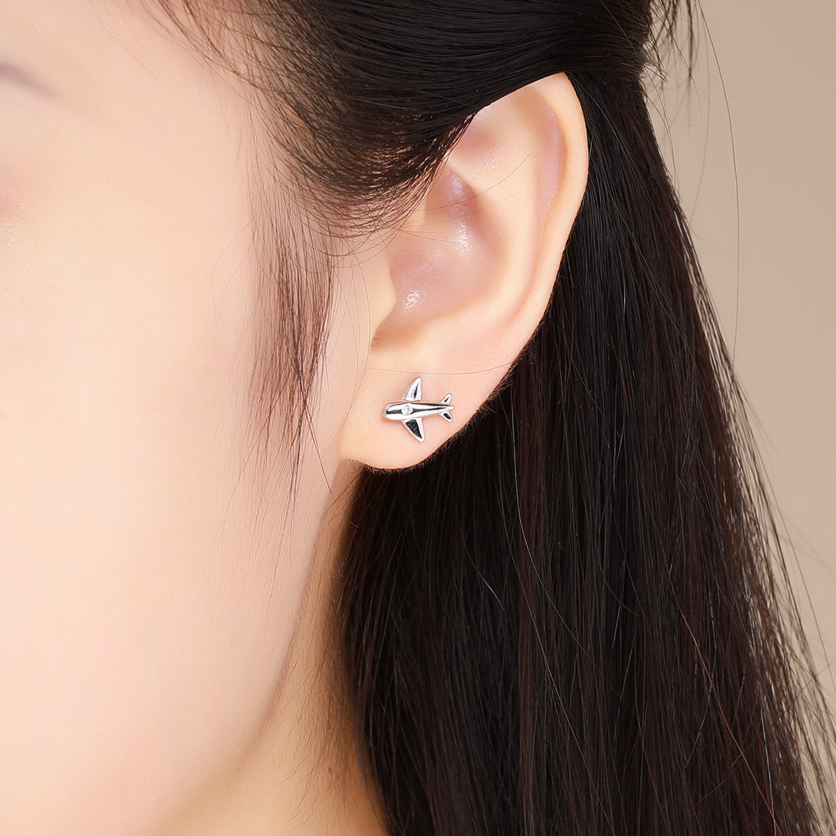 Stud Earrings Airplane S925 Silver Inlaid Zircons