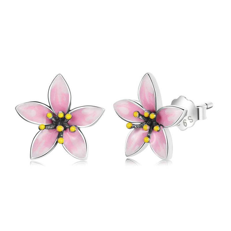 Pink Cherry Blossom Stud Earrings 925 Silver