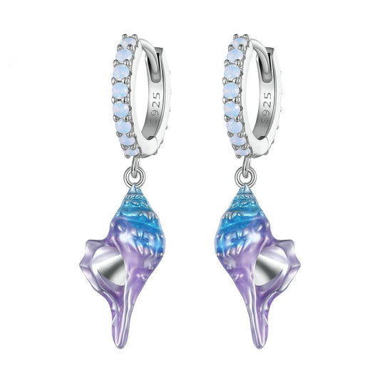 Dream Conch Drop Earrings 925 Silver with Opal