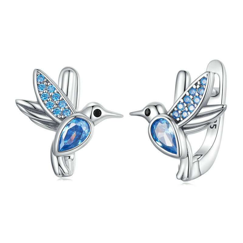 Hummingbird Earrings S925 Silver with CZ Stone Animal Collection