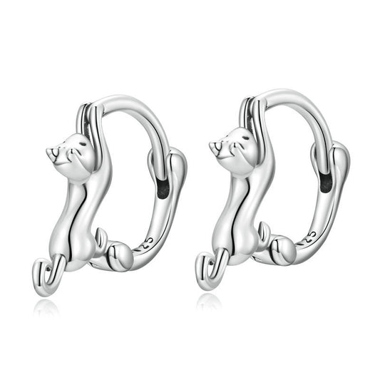 Boucles d'oreilles chat mignon en argent sterling S925