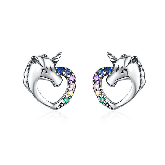 Boucles d'oreilles à tige licorne en argent 925 avec CZ coloré