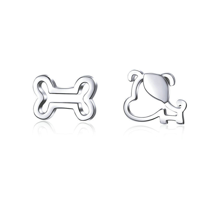 Openwork Bone Puppy Earrings in Sterling Silver