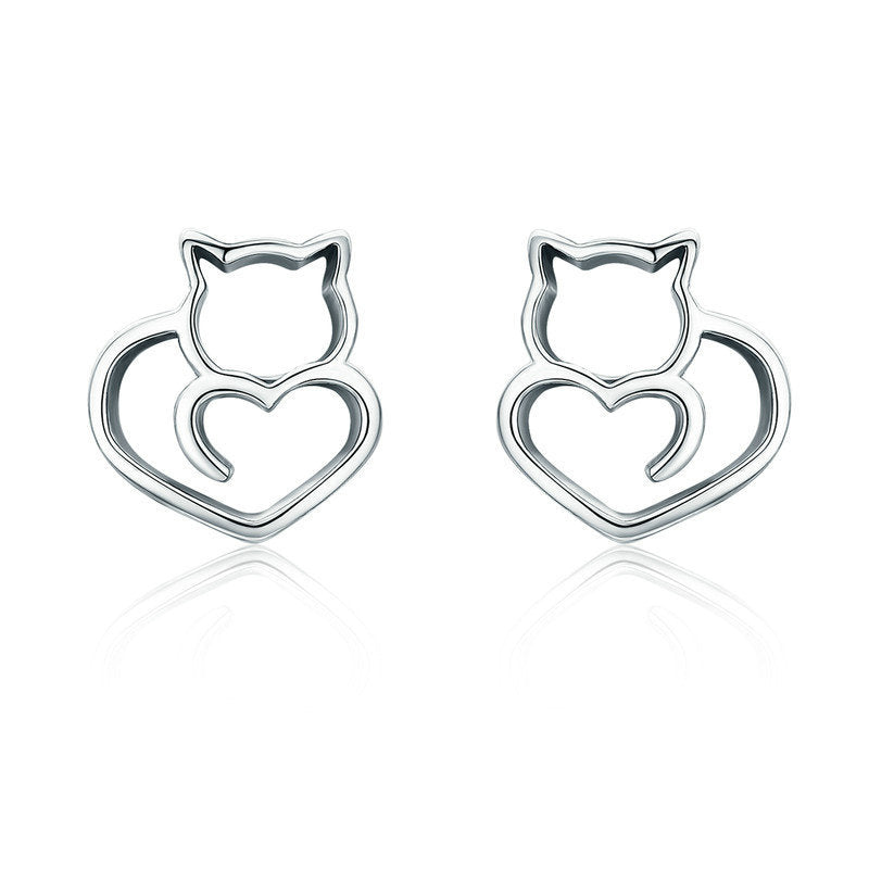 Cat Hollow Earrings Sterling Silver