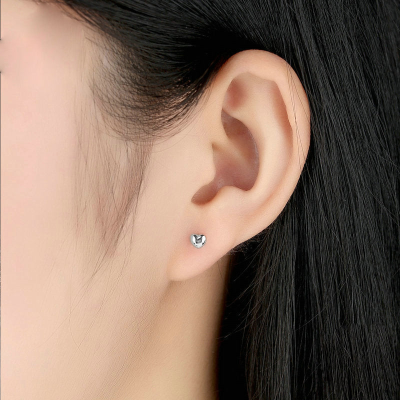 Simple Heart Stud Earrings 925 Silver