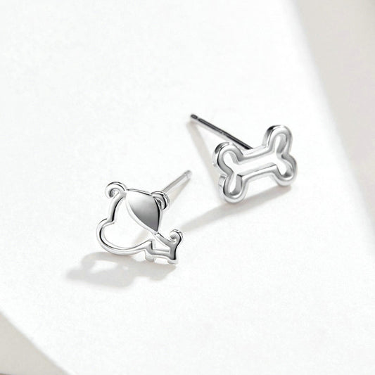 Openwork Bone Puppy Earrings in Sterling Silver