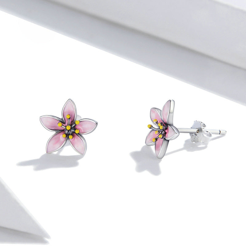 Pink Cherry Blossom Stud Earrings 925 Silver