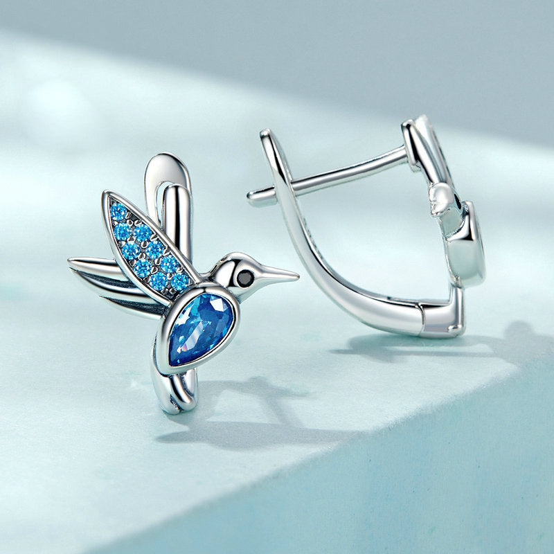 Hummingbird Earrings S925 Silver with CZ Stone Animal Collection